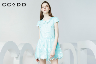 CCDD2016夏装新款专柜正品女时尚欧根纱苹果花绣花裙甜美