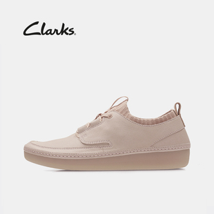 clarks其乐女鞋针织拼接系带平底鞋