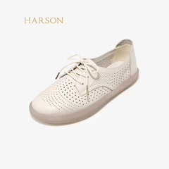 哈森20夏时尚休闲镂空平底小白鞋