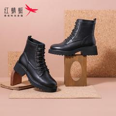 红蜻蜓女鞋2020秋季新款黑色经典厚