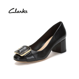 Clarks女鞋粗跟单鞋