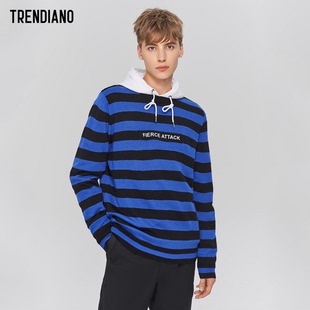 trendiano条纹字母套头长袖毛衣