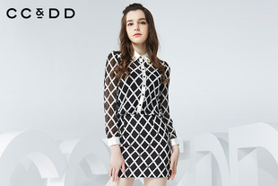 CCDD2016春装专柜正品新款女黑白条纹透视长袖衬衫含吊带