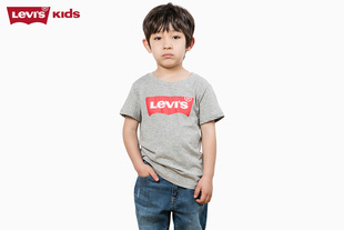 Levi＇s李维斯童装男童Logo印花麻灰色短袖T恤