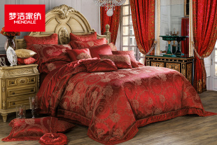 梦洁家纺 提花四件套 婚庆床上用品 欧式红色套件 被套 金玉满堂