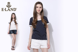 ELAND衣恋16年夏季新含棉波点图案短袖T恤EERA62601E专柜正品