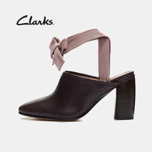 clarks其乐女鞋绑带粗跟高跟单鞋