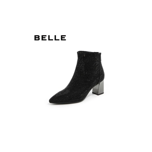 BELLE/百丽冬商场同款绒布女靴(单