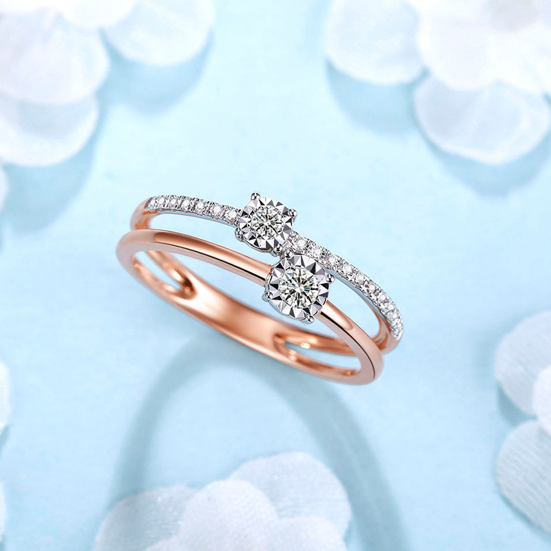 tsl/谢瑞麟18k金钻石戒指女款时尚个性结婚玫瑰金排镶钻戒bb026