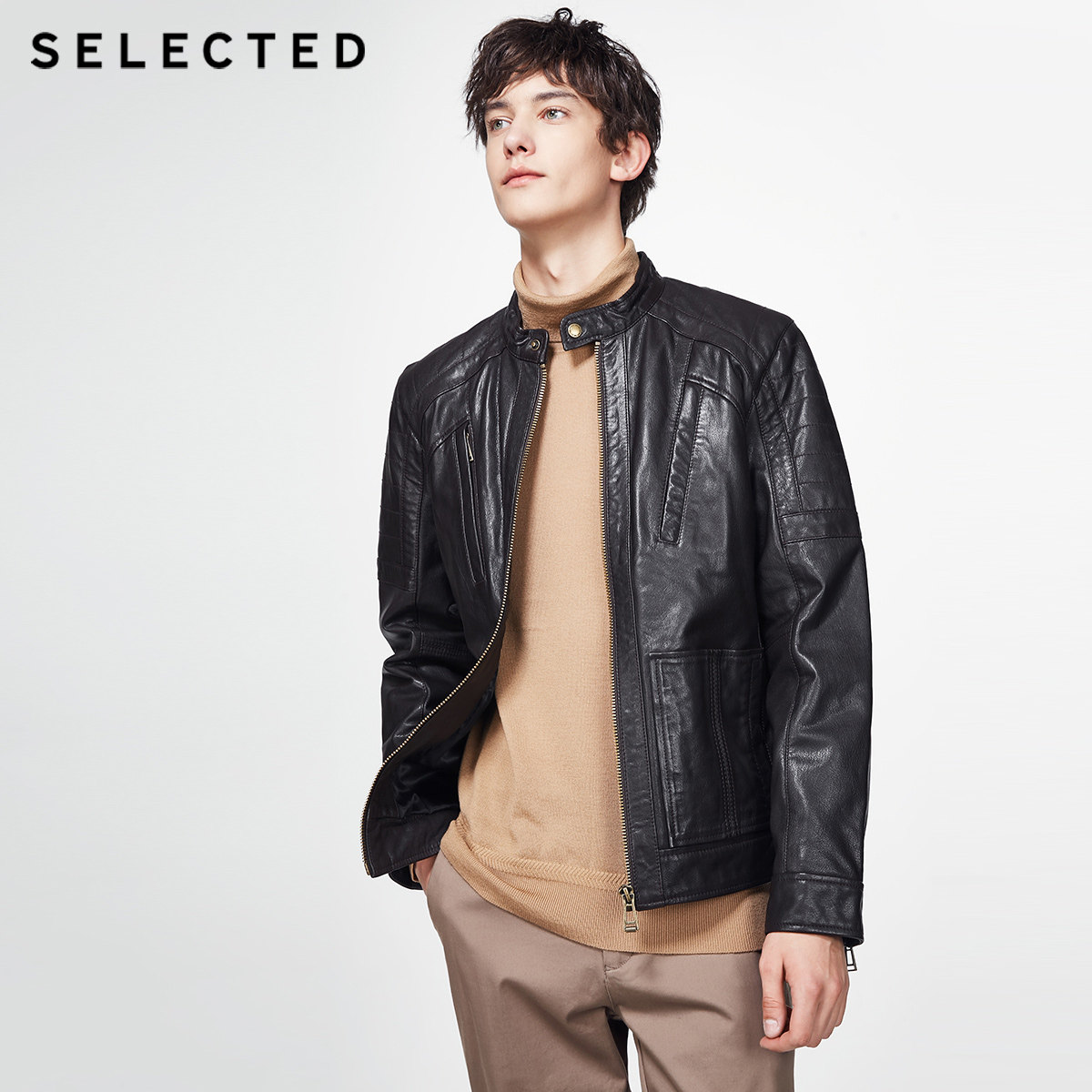 selected思莱德秋季新款山羊皮做旧男合体真皮皮衣c|417310506 - 乐乐