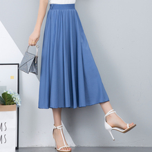 2020 new cotton and hemp skirt women's mid length temperament big swing pleated skirt summer sense