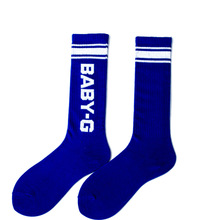 宝蓝色BABY字母袜子中筒及膝袜网红日韩学院运动袜