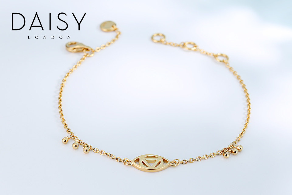 daisy london善缘系列恶魔之眼手链女 镀金925银链子饰品