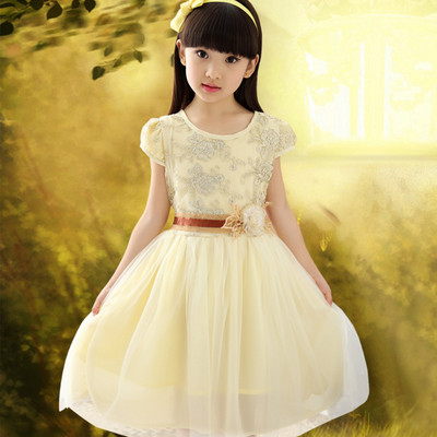 女童连衣裙小学生女孩时尚网纱裙儿童装女装公主裙子夏装短袖礼服