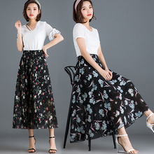2020 new chiffon skirt women's summer long skirt high waist pleated skirt temperament floral skirt