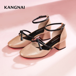 康奈女鞋夏季优雅粗跟凉鞋时尚都市