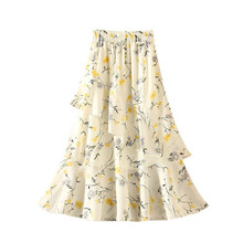 Chiffon fragmentary flower irregular skirt female mid summer long high waist Ruffle edge fairy skirt trend