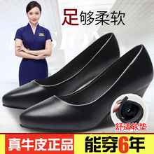 Comfortable real leather shoes, thin heels, spring and autumn single shoes, tooling shoes, professional stewardess shoes, working shoes, female
