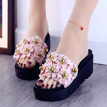 Summer thick bottom sandals women's high heels sweet flowers sandals for home furnishings