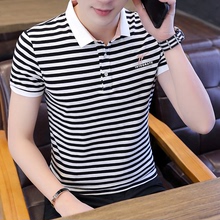 Men's short sleeve T-shirt 2020 summer new black and White Stripe Polo Shirt Korean Trend men