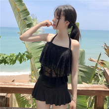 Split swimsuit fairy fan Wenquan skirt conservative belly covering Halter small sexy swimsuit
