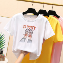 2019 new summer white letter printing short sleeve T-shirt women's Korean loose top