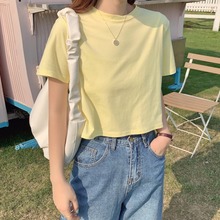 Goose yellow top with exposed navel T-shirt for women 2020 new short sexy Korean version loose short
