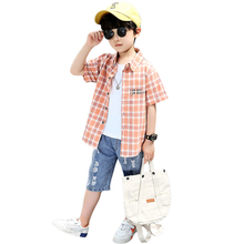 男童衬衫夏季时尚潮衣2020新款韩版儿童格子衬衣短袖