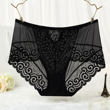 Women's transparent sexy lace panties with high waist and fat waist
