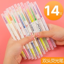 14 pairs of double headed fluorescent notebook, color rough stroke, key fluorescent marker, student's hands