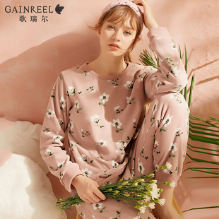 歌瑞尔秋冬新品碎花摇粒绒长袖睡衣