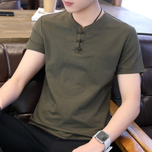 Linen men's short sleeve T-shirt loose half sleeve summer Chinese fashion men's wear