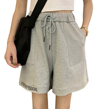 Five point sports pants loose and slim high waist gray straight tube casual wide leg shorts for women in summer
