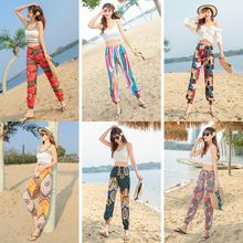 Women's beach pants cotton silk lantern pants summer rayon pajamas thin wide leg flower pants collection
