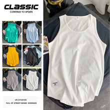 Sleeveless T-shirt men's casual sweat vest summer BF style Korean loose sports white Tee Large