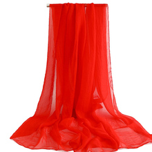 大红色丝巾女夏季超大纯色雪纺防晒沙滩巾中国红纱巾