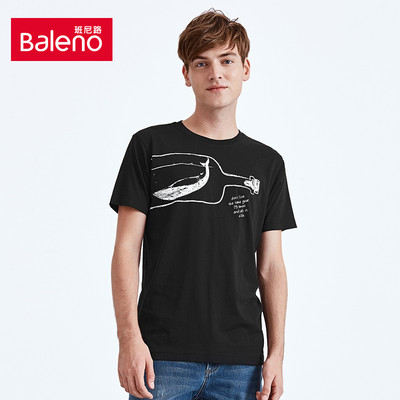 baleno/班尼路 纯棉圆领鲸鱼印花t恤男 潮流小清新短袖半袖男