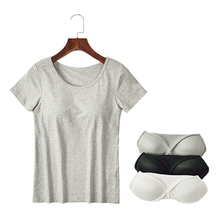 Women's cotton padded short sleeve T-shirt half sleeve top bottoming shirt pajamas without bra