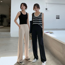Drop feeling ice silk wide leg pants women's summer 2019 new straight trousers with high waist showing thin and loose drape