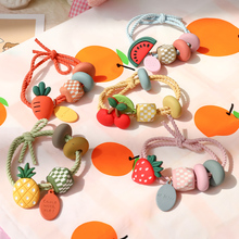 South Korean ins fruit color bead hair rope lovely girl's heart tied hair circle, leather band and high elasticity