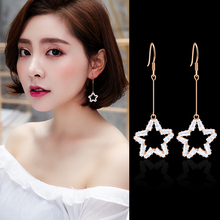 Korean version Long Star wind bell Earrings exaggerate artificial crystal pearl earrings and flower temperament