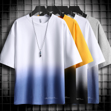 Summer men's short sleeve T-shirt trend brand loose ice silk gradual change 5 sleeve upper garment 2