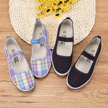 Working shoes women's old Beijing cloth shoes flat bottom Plaid canvas shoes soft bottom lady style